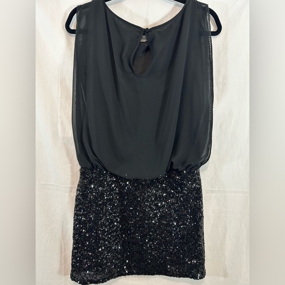 Aidan By Aidan Mattox Sleeveless Chiffon Blouson‎ Sequin Mini Dress US 2 Black - Picture 4 of 9